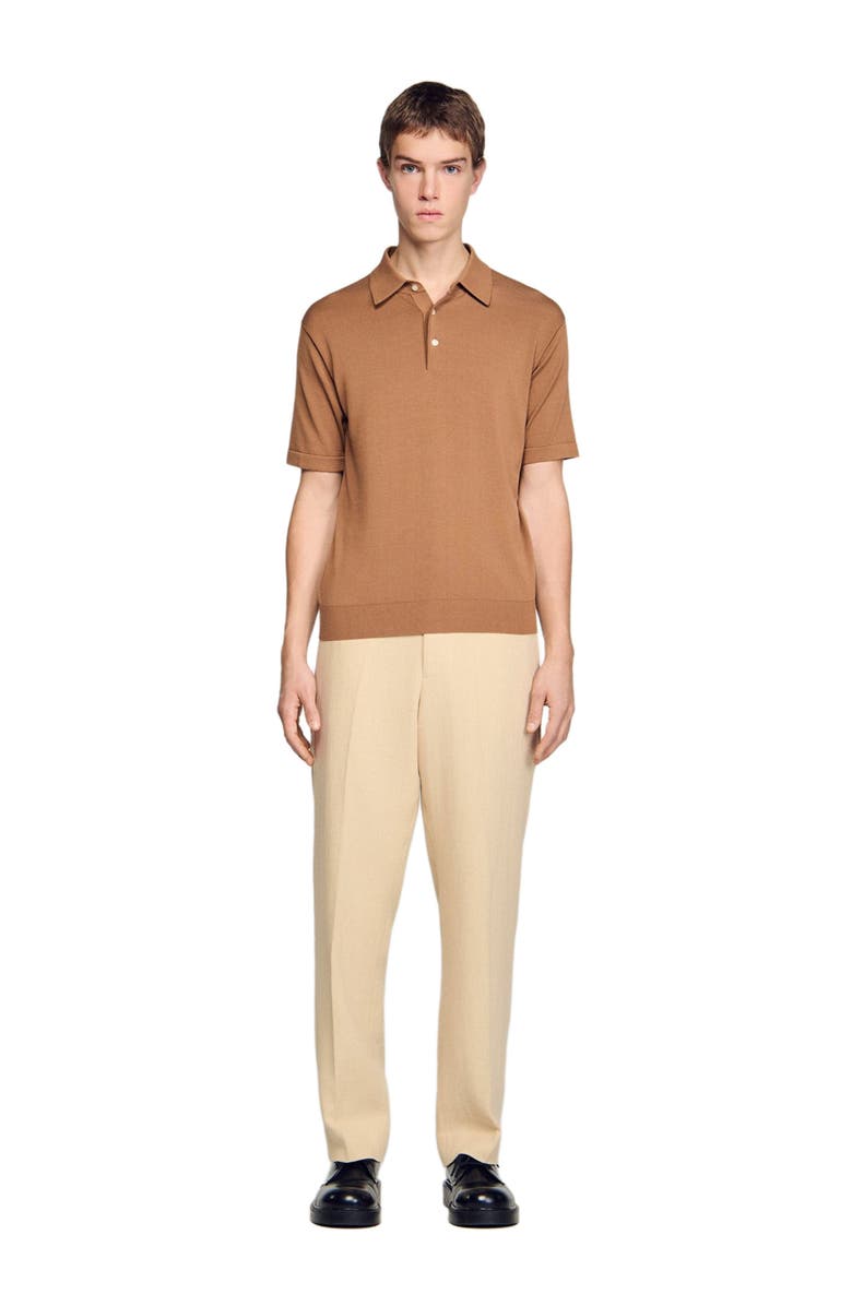 SANDRO Cotton and silk polo shirt, Alternate, color, Dark Camel