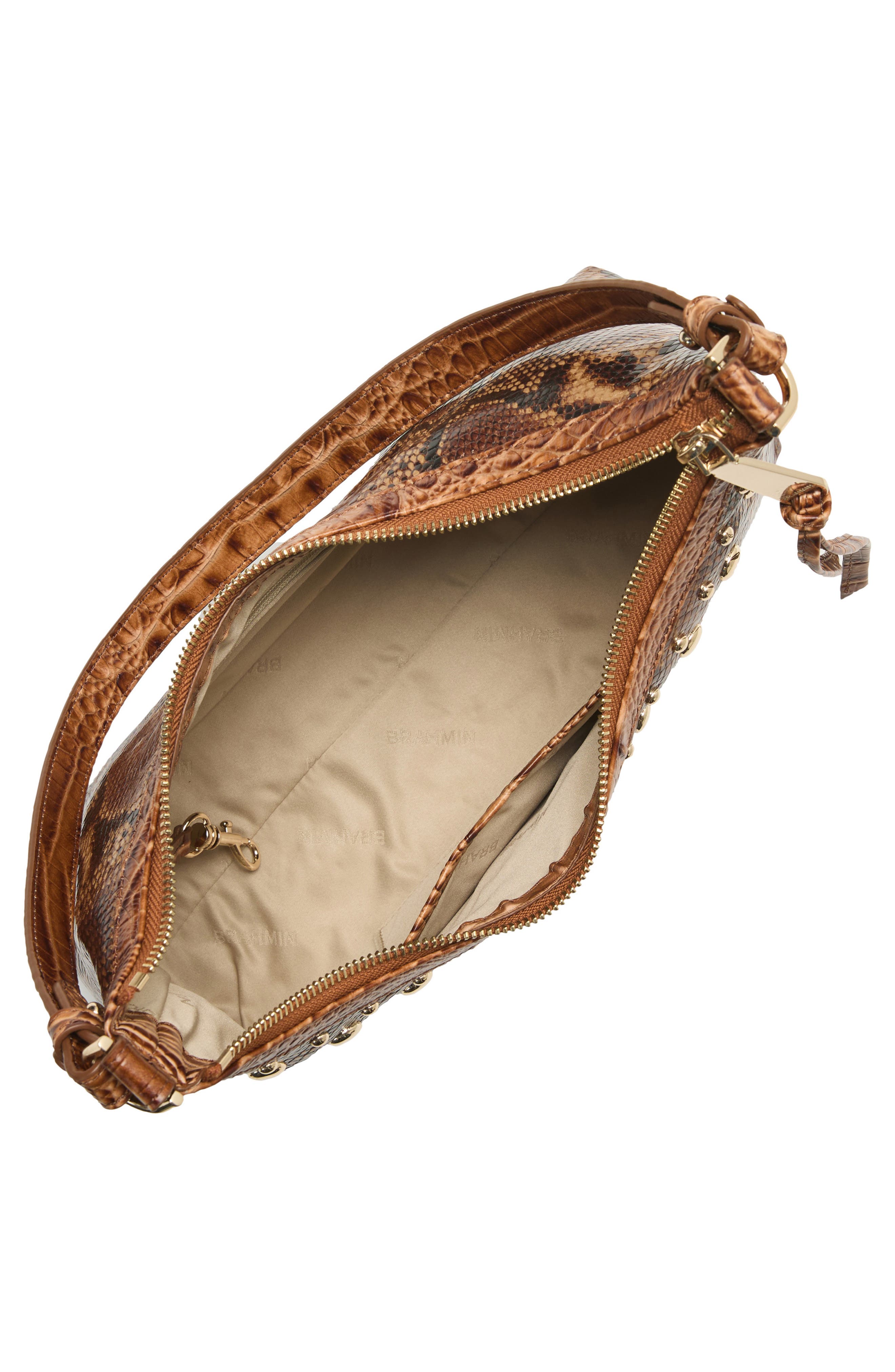 Brahmin Olivia Snakeskin Embossed Leather Shoulder Bag, Alternate, color, Cinnamon