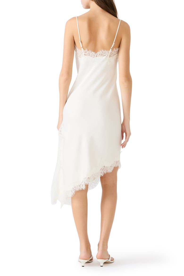 Danna Lace Trim Asymmetric Slipdress, Alternate, color, CREAM