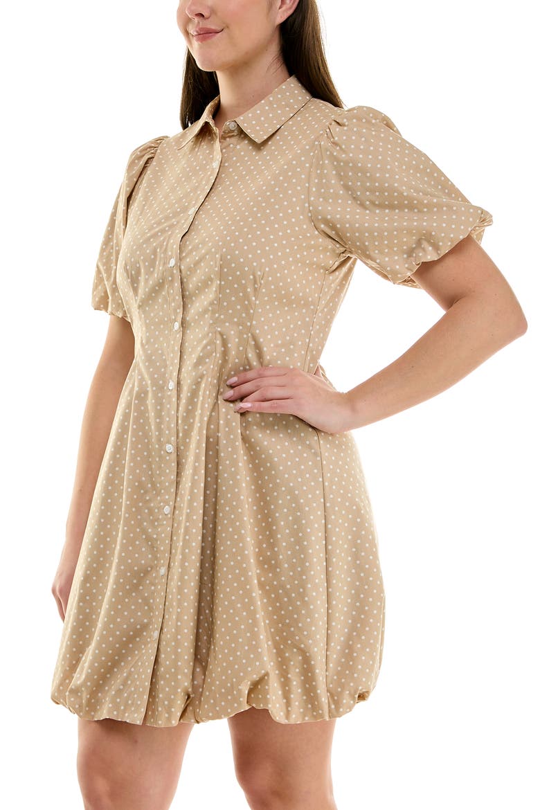Short Sleeve Bubble Hem Cotton Poplin Shirtdress, Alternate, color, OVERCAST/WHITE