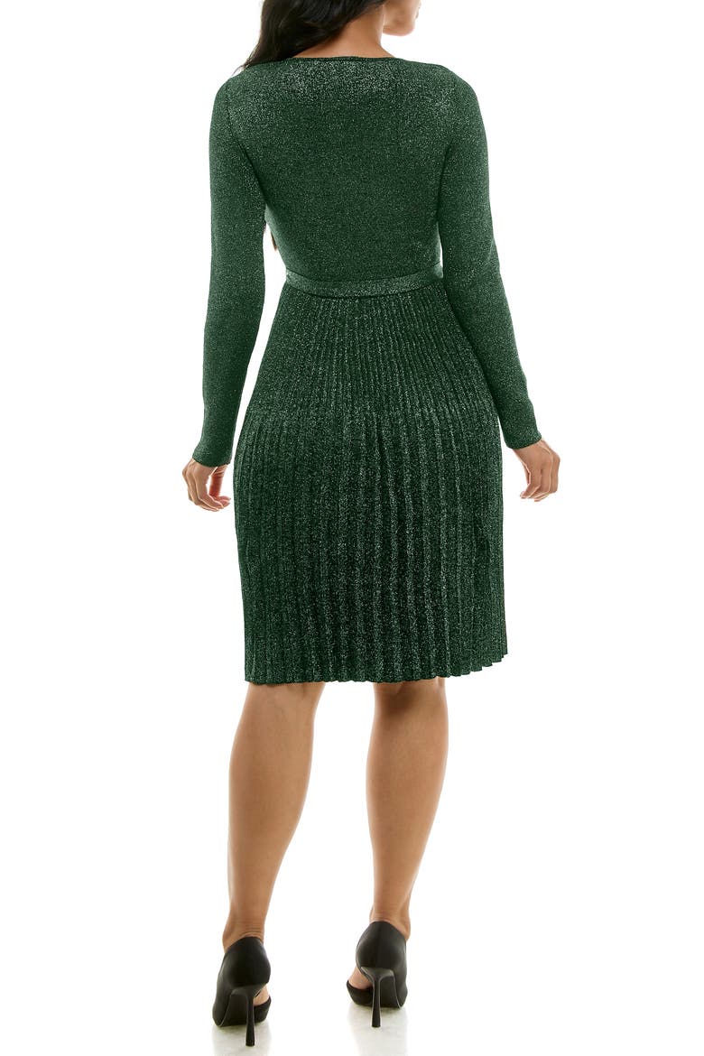 Ribbed Long Sleeve Fit & Flare Sweater Dress, Alternate, color, RICH PINE/ BLACK