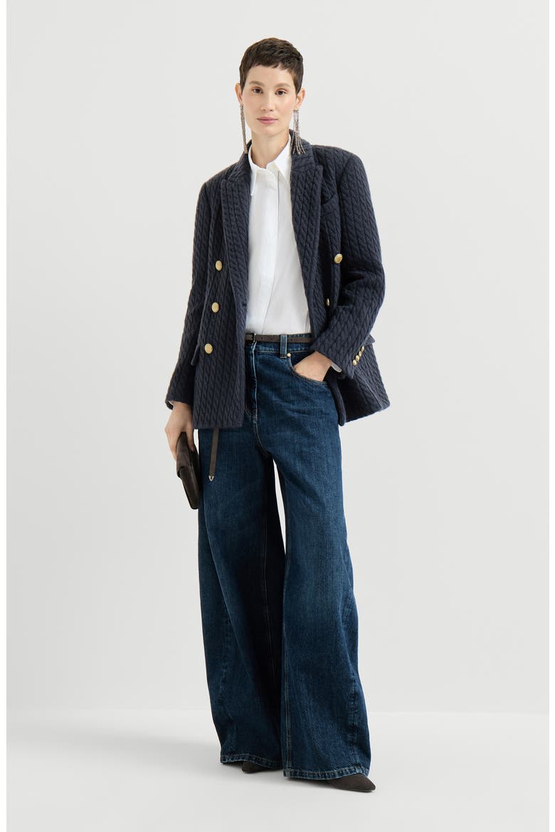 Cashmere cable knit blazer with monili, Alternate, color, Blue