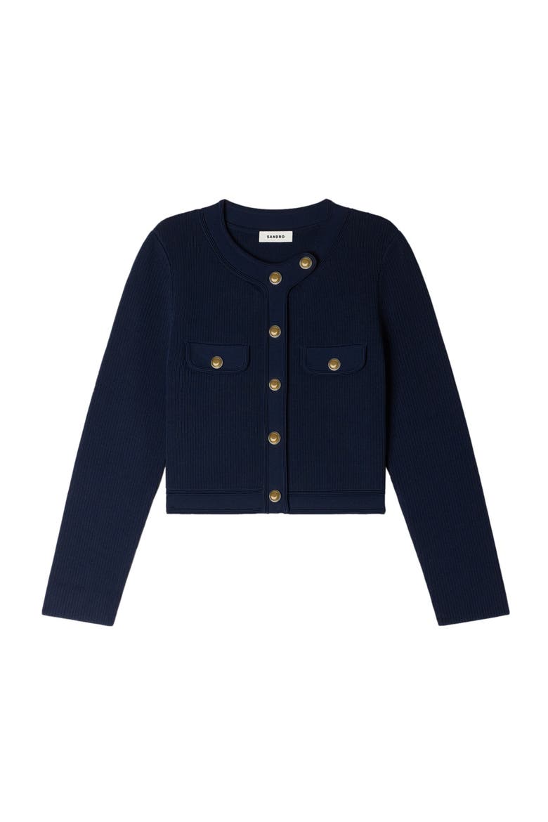 Cropped rib knit cardigan, Alternate, color, Navy blue