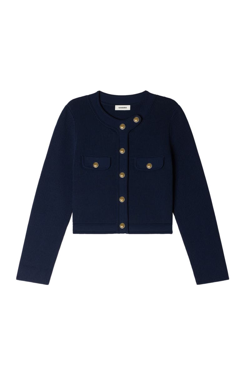 SANDRO Cropped rib knit cardigan, Alternate, color, Navy Blue