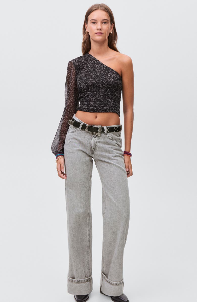 MANGO TEEN Cuff Hem Wide Leg Jeans, Alternate, color, Denim Grey