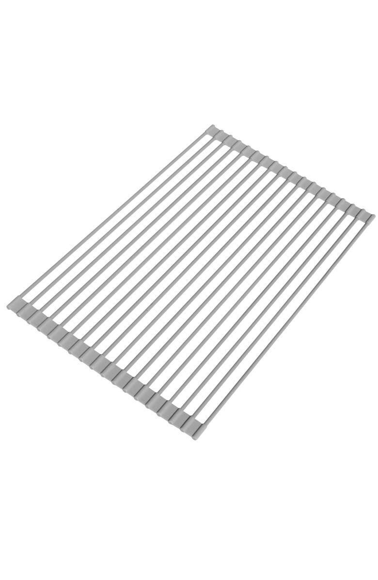 Better Houseware Over the Sink Roll Up Drying Rack, Silicone and Stainless Steel, Main, color, Gray