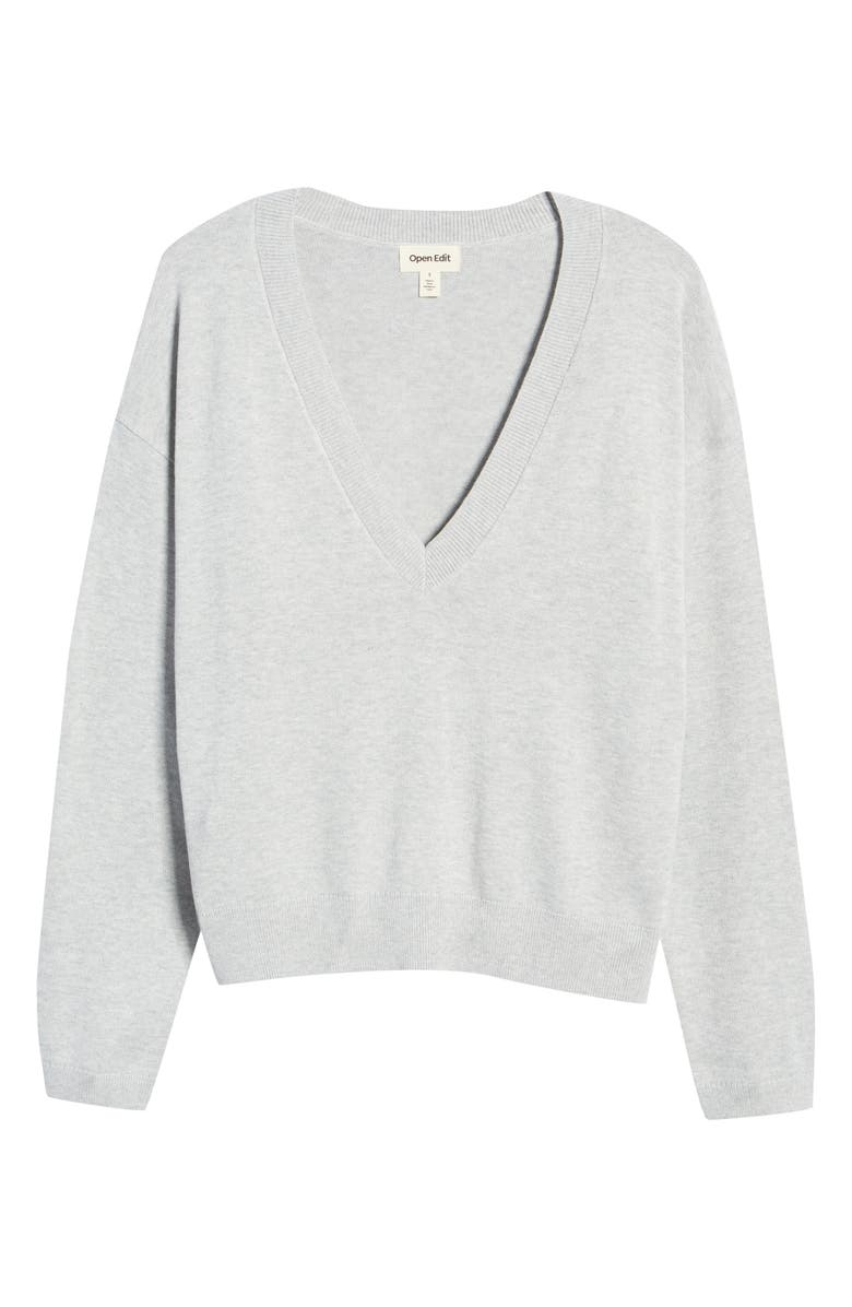 Open Edit Deep V-Neck Cotton Blend Sweater, Alternate, color,