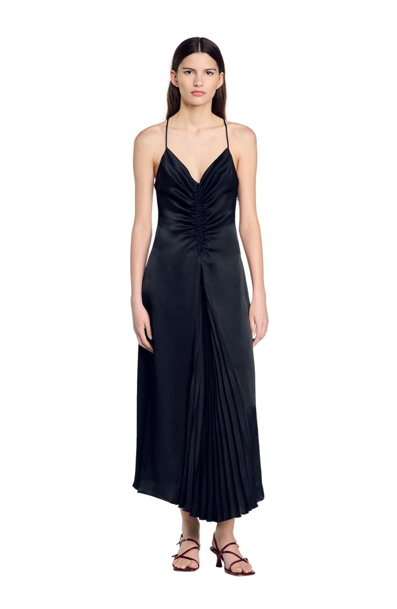 SANDRO Long satin-effect dress, Main, color, 
