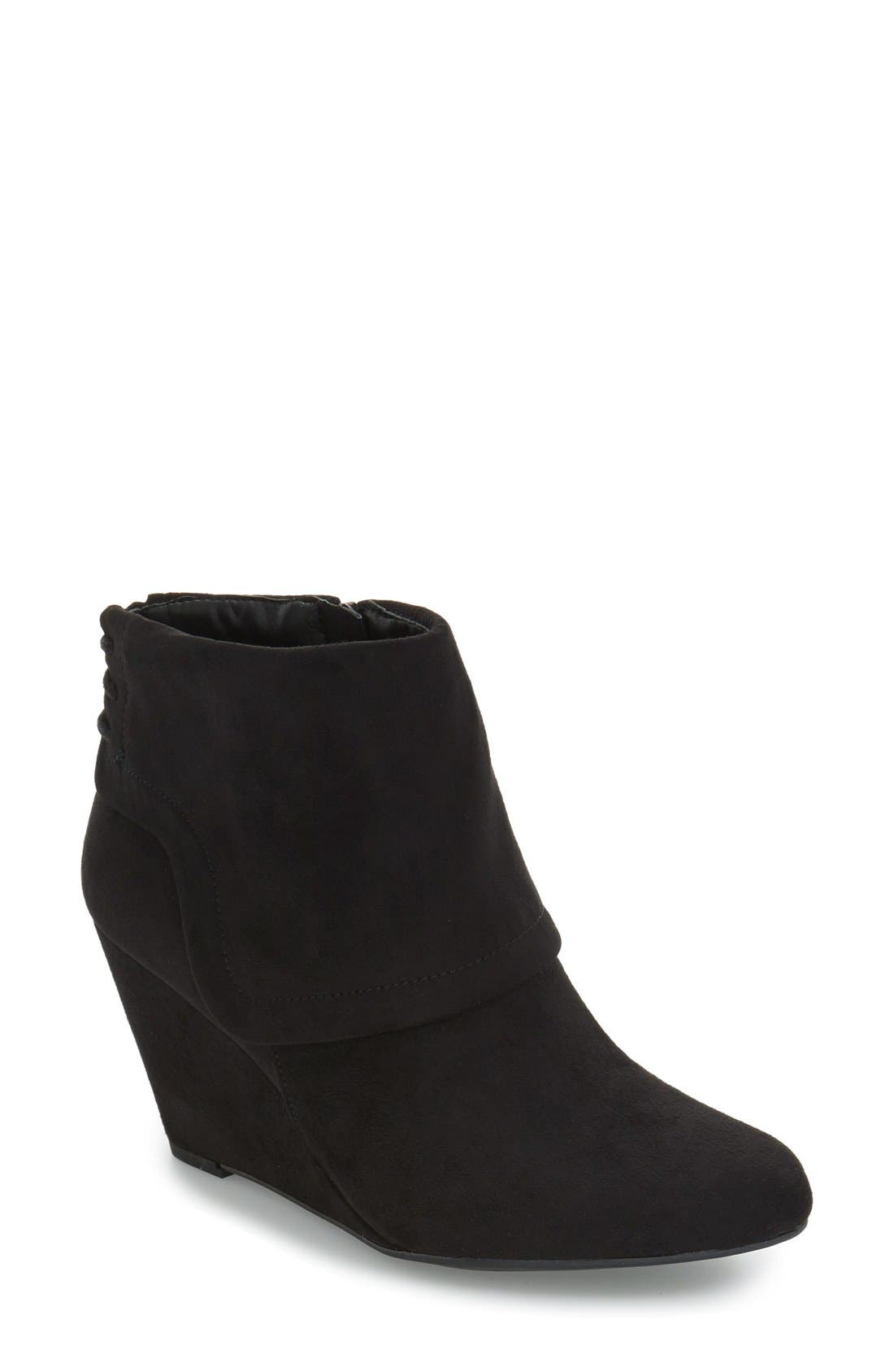 'Reaca' Cuffed Wedge Bootie, Main, color, BLACK SUEDE