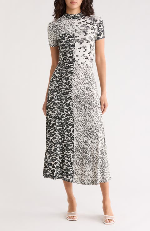 Floral Patchwork Short Sleeve Knit Dress