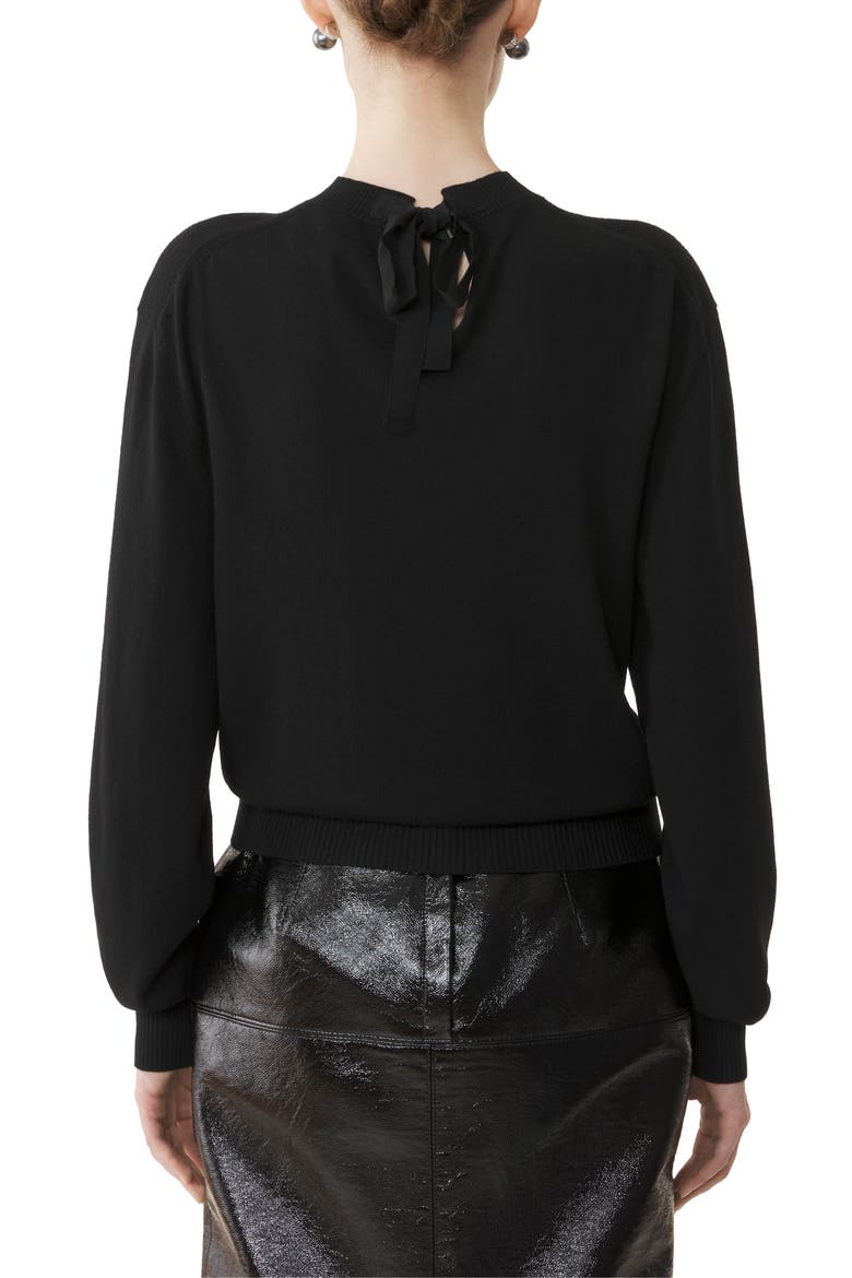Merino Sweater With Grosgrain Detail, Alternate, color, Black
