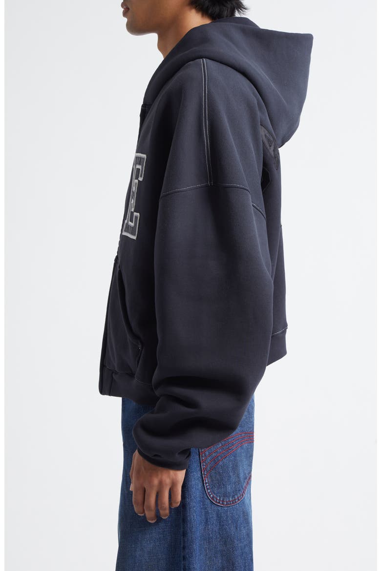 Gender Inclusive Oversize Varsity Zip Hoodie, Alternate, color, BLACK