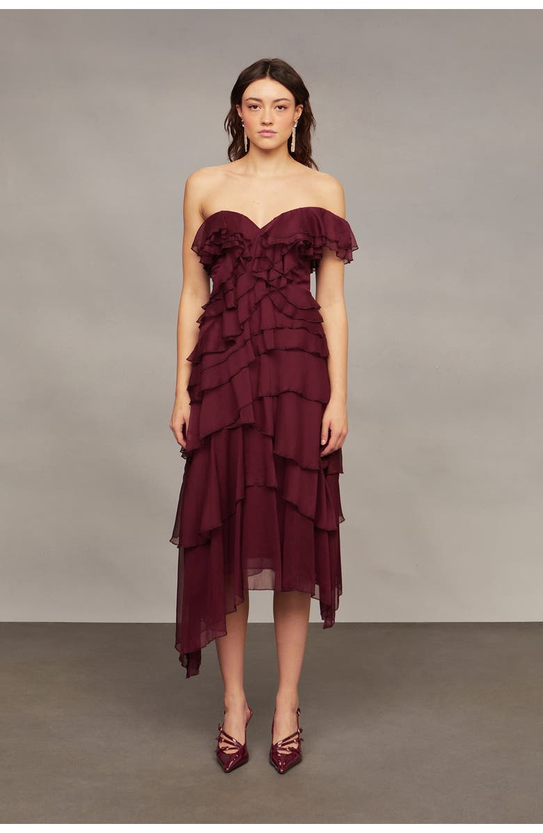 AMUR Emaline Chiffon Cascade Dress, Main, color,