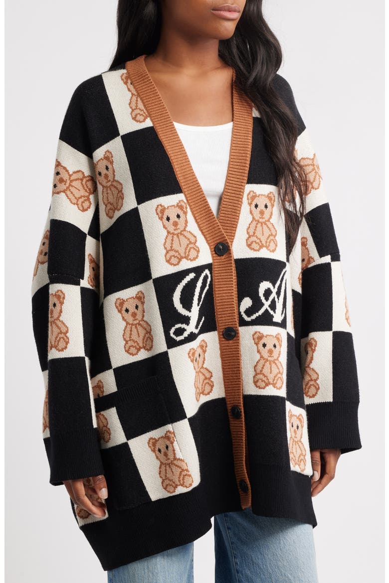 Teddy Oversize Cardigan, Alternate, color, BLACK AND WHITE