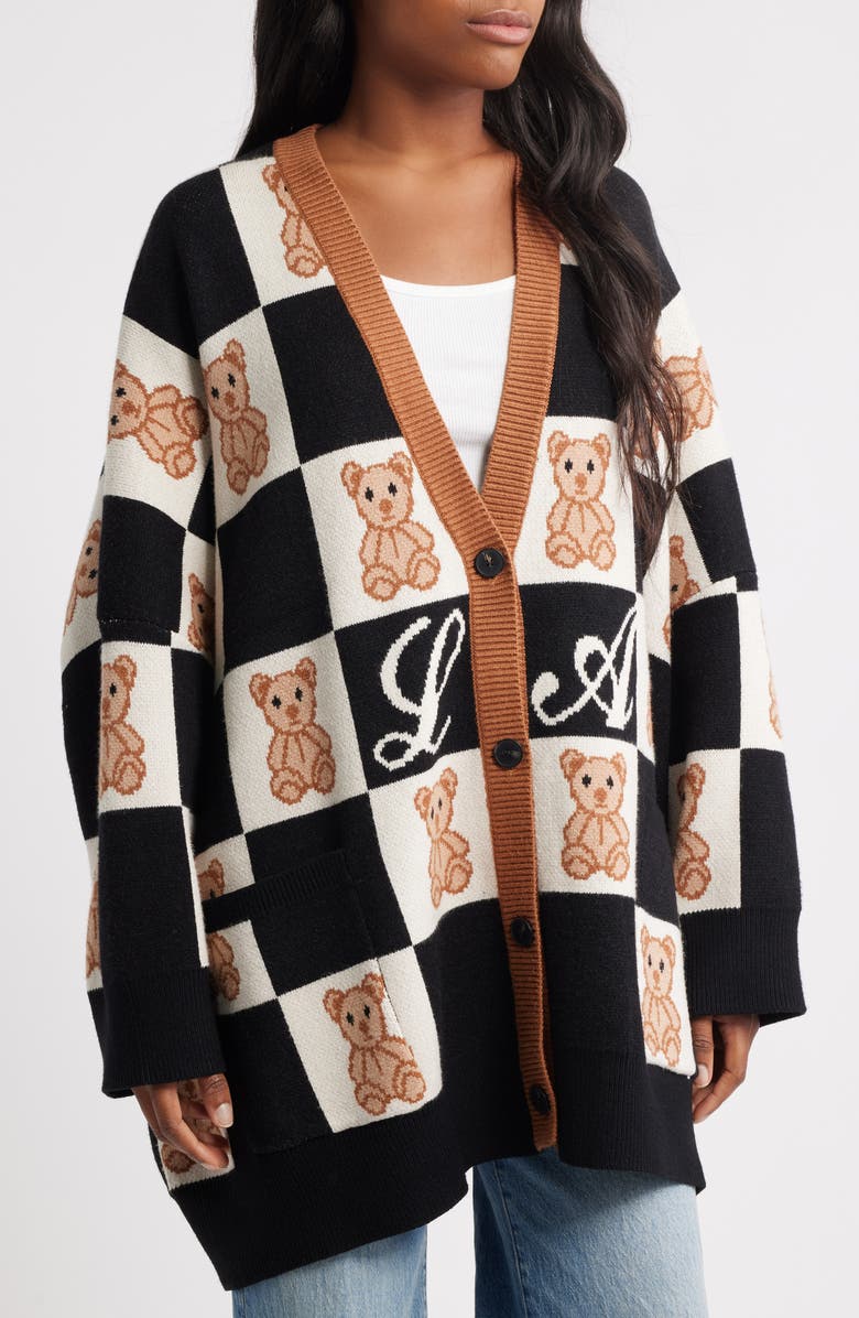 Dressed in Lala Teddy Oversize Cardigan, Alternate, color, Black And White