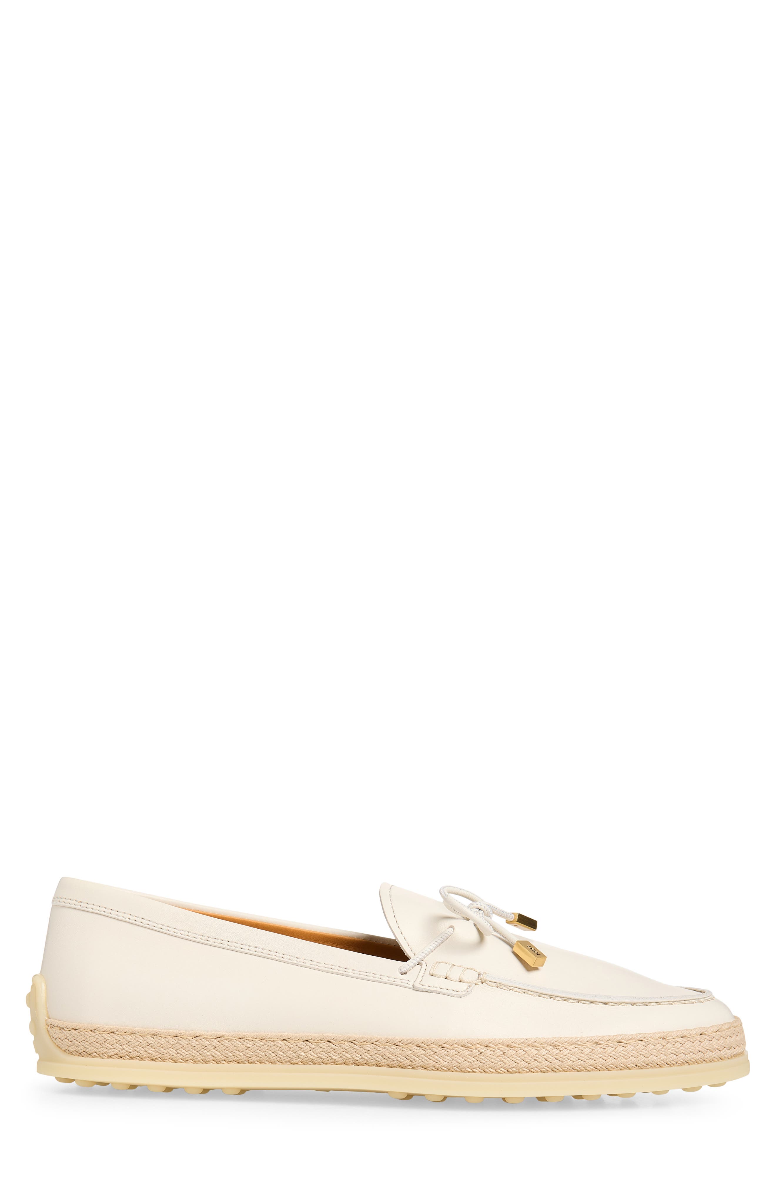 Tod's Raffia Trim Boat Shoe, Alternate, color, Bianco Calce