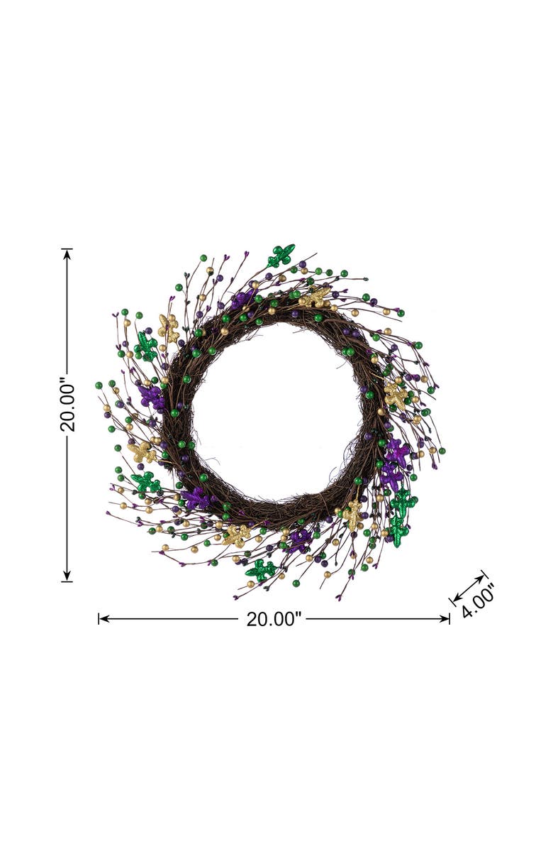 Glitzhome 20"D Mardi Gras Berry & Fleur-de-Lis Wreath, Alternate, color, Purple