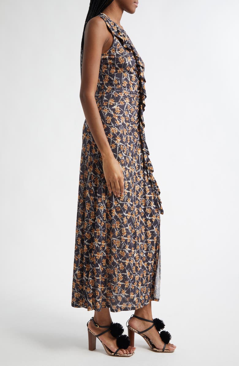 Ulla Johnson Elise Floral Print Ruffle Sleeveless Maxi Dress, Alternate, color, Aura