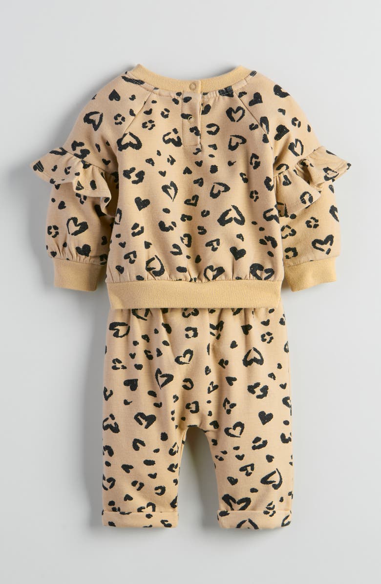 Tucker + Tate Ruffle Trim Sweatshirt & Sweatpants Set, Alternate, color, Tan Natural Leopard Hearts