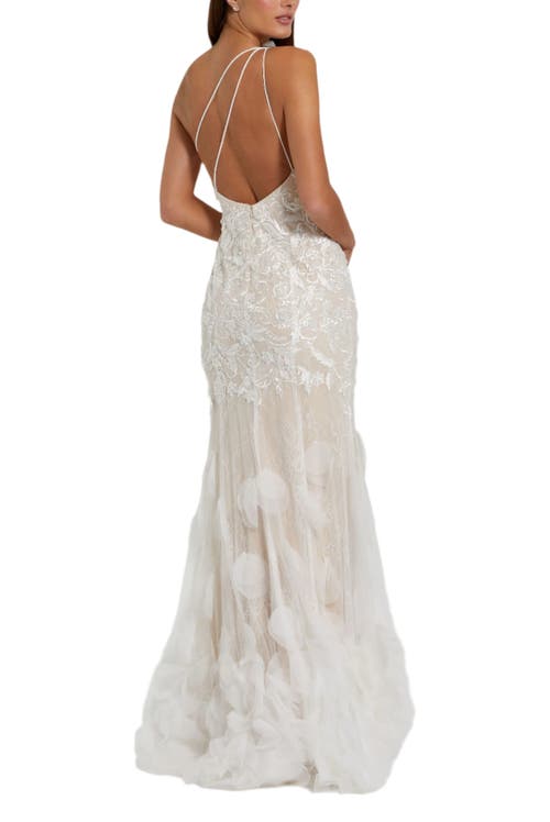 MAC DUGGAL MAC DUGGAL BEADED STRAPPY ONE SHOULDER PETAL MERMAID GOWN 