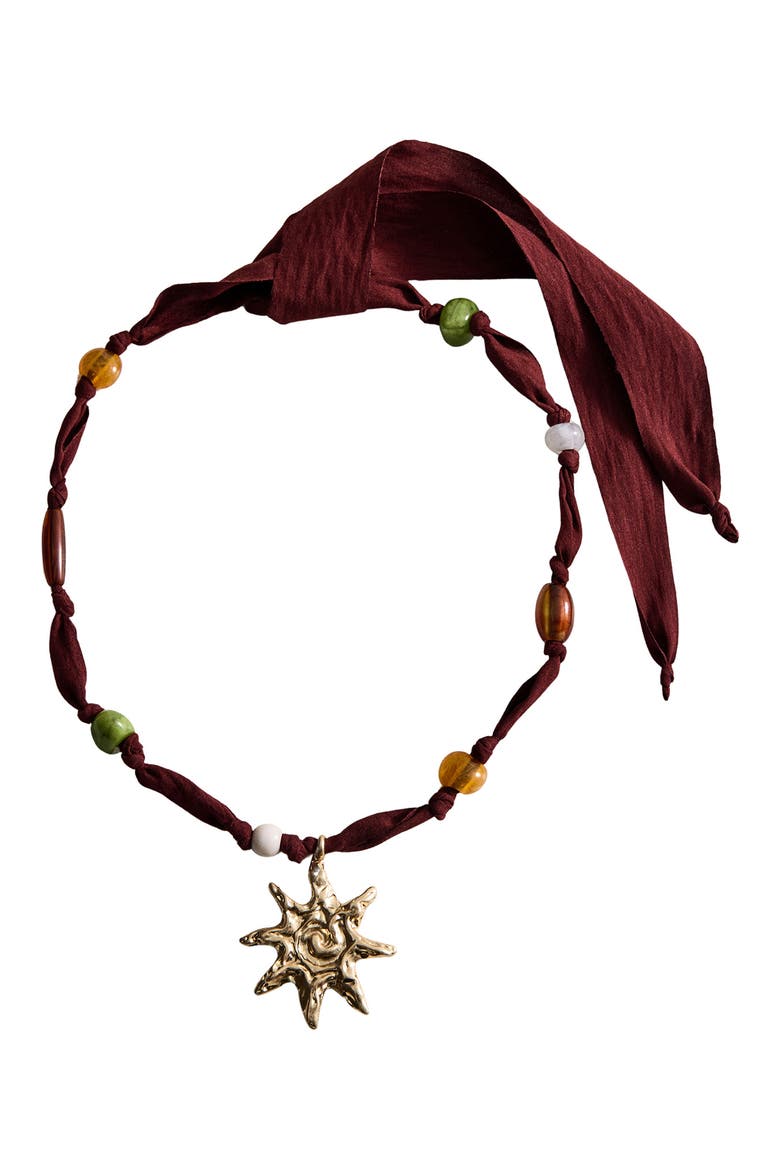 Beaded Sun Pendant Necklace, Main, color, GOLD