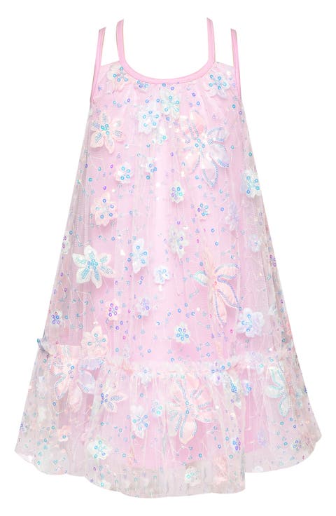 Kids' Flower and Sequin Mesh Dress