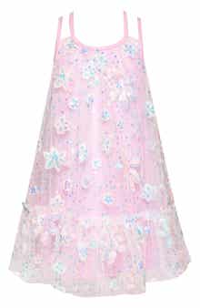 Kids' Flower and Sequin Mesh Dress
