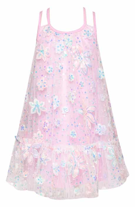 Kids' Flower and Sequin Mesh Dress