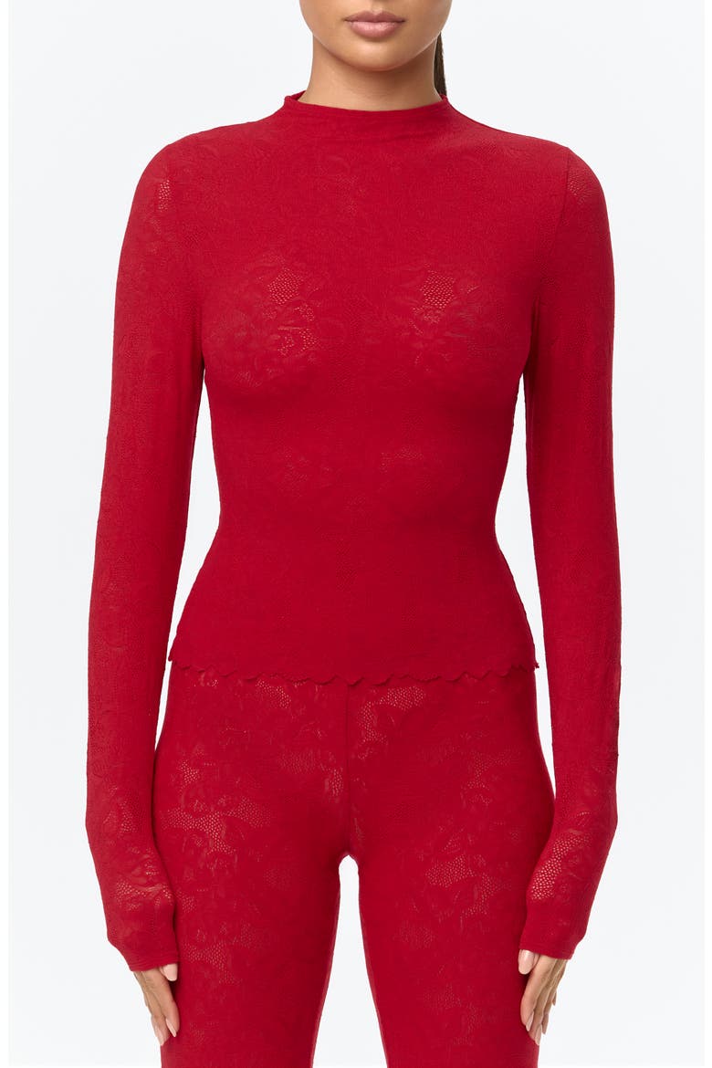 Scalloped Hem Stretch Lace Top, Main, color, RUBY RED