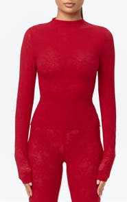 Naked Wardrobe Scalloped Hem Stretch Lace Top