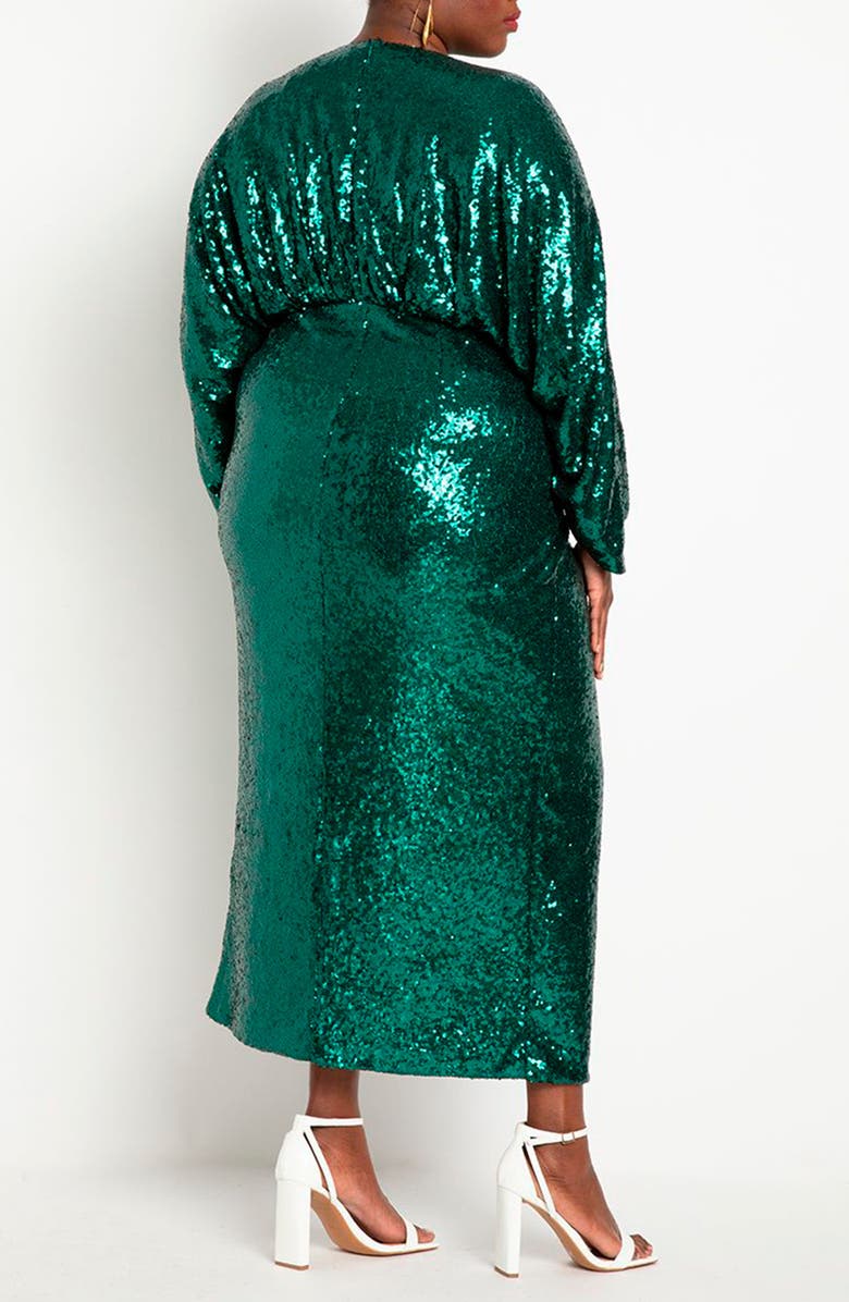 ELOQUII Dolman Long Sleeve Sequin Dress, Alternate, color, 