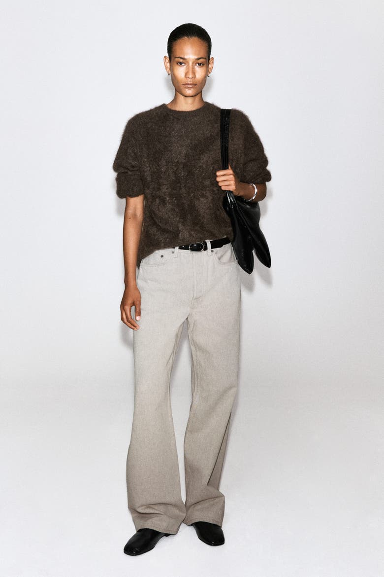 Brushed-Cashmere Crew-Neck Sweater, Alternate, color, BROWN MÉLANGE