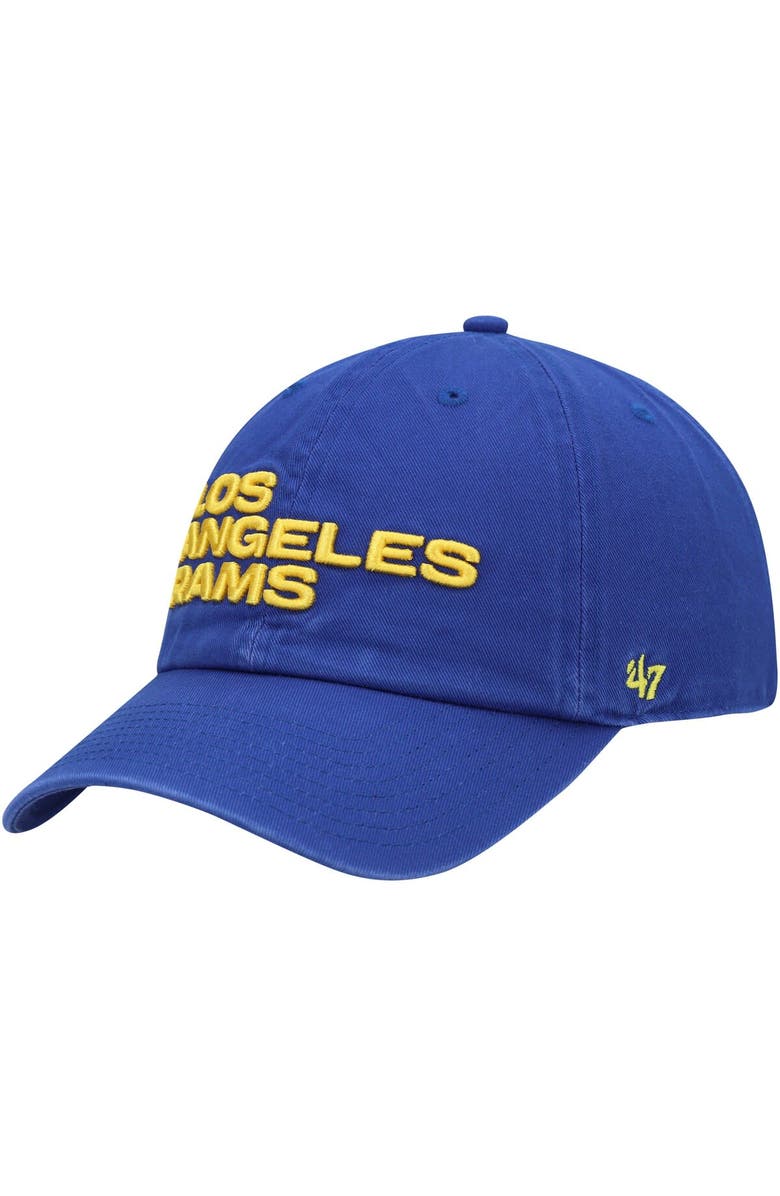 '47 Men's '47 Royal Los Angeles Rams Clean Up Team Script Adjustable Hat, Main, color, Royal