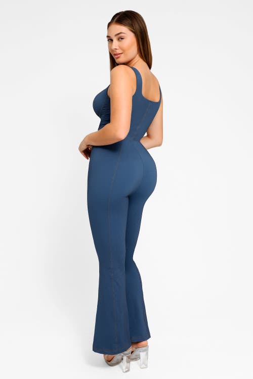 POPILUSH POPILUSH SHAPEWEAR SCULPTING DENIM TANK FLARE LEG JUMPSUIT