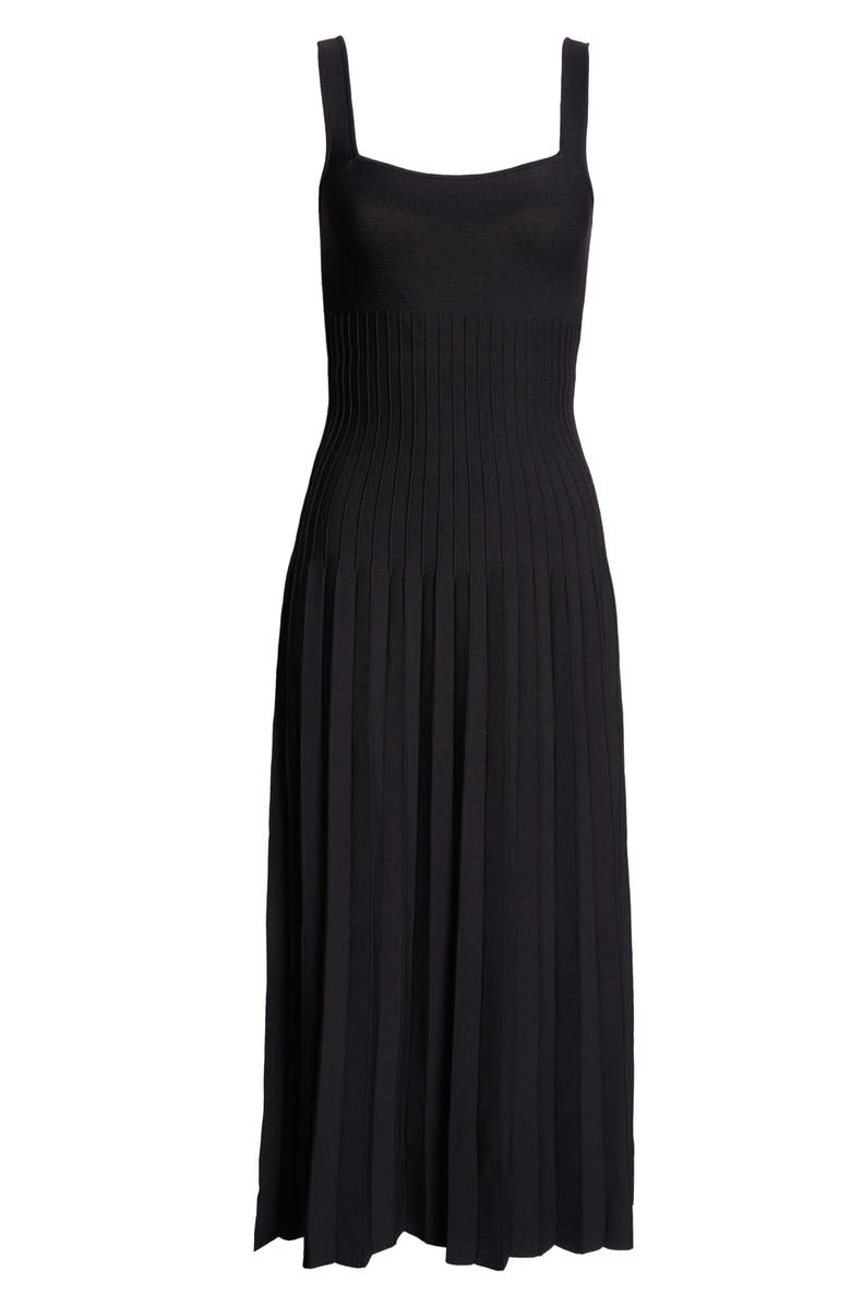 STAUD Ellison Pleated Knit Dress, Alternate, color, Black