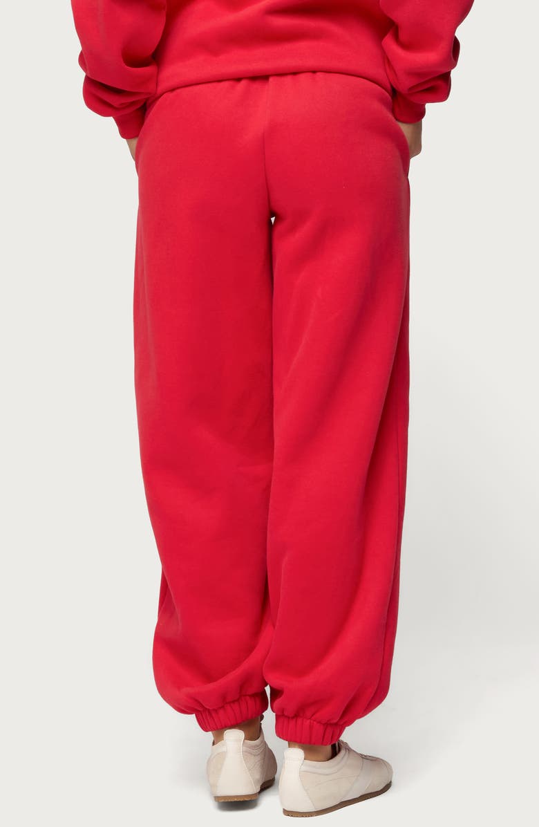 EDIKTED Major Love Fleece Logo Graphic Sweatpants, Alternate, color, Red