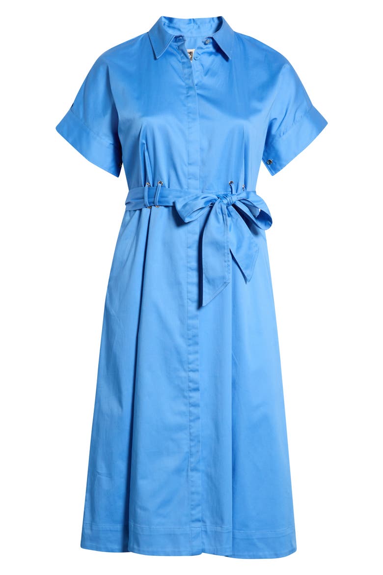 Grommet Detail Belted Stretch Cotton Shirtdress, Alternate, color, SEAPORT