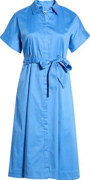 Anne Klein Grommet Detail Belted Stretch Cotton Shirtdress