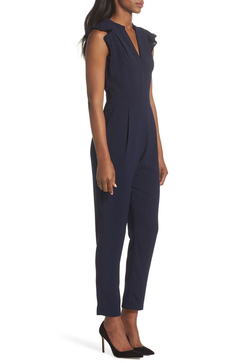 Sadie Ruffle Trim Jumpsuit, Alternate, color, NAVY