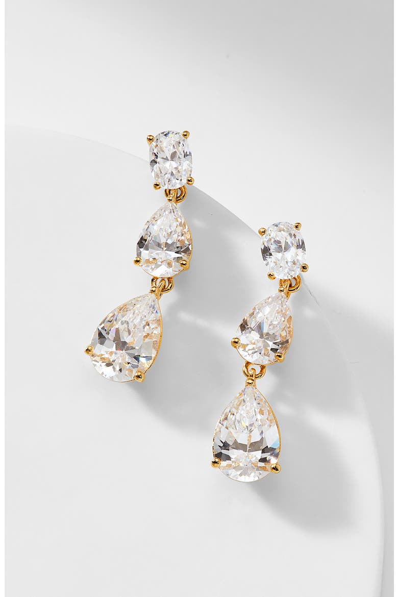 Chiara Cubic Zirconia Drop Earrings, Alternate, color, GOLD