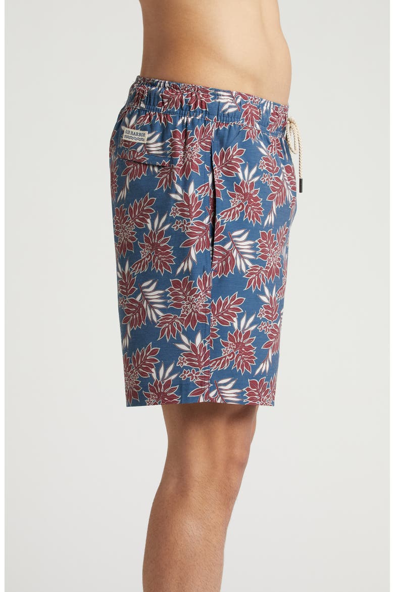The Bayberry Medallion Print Water Repellent Swim Trunks, Alternate, color, NAVY CRIMSON LEAVES