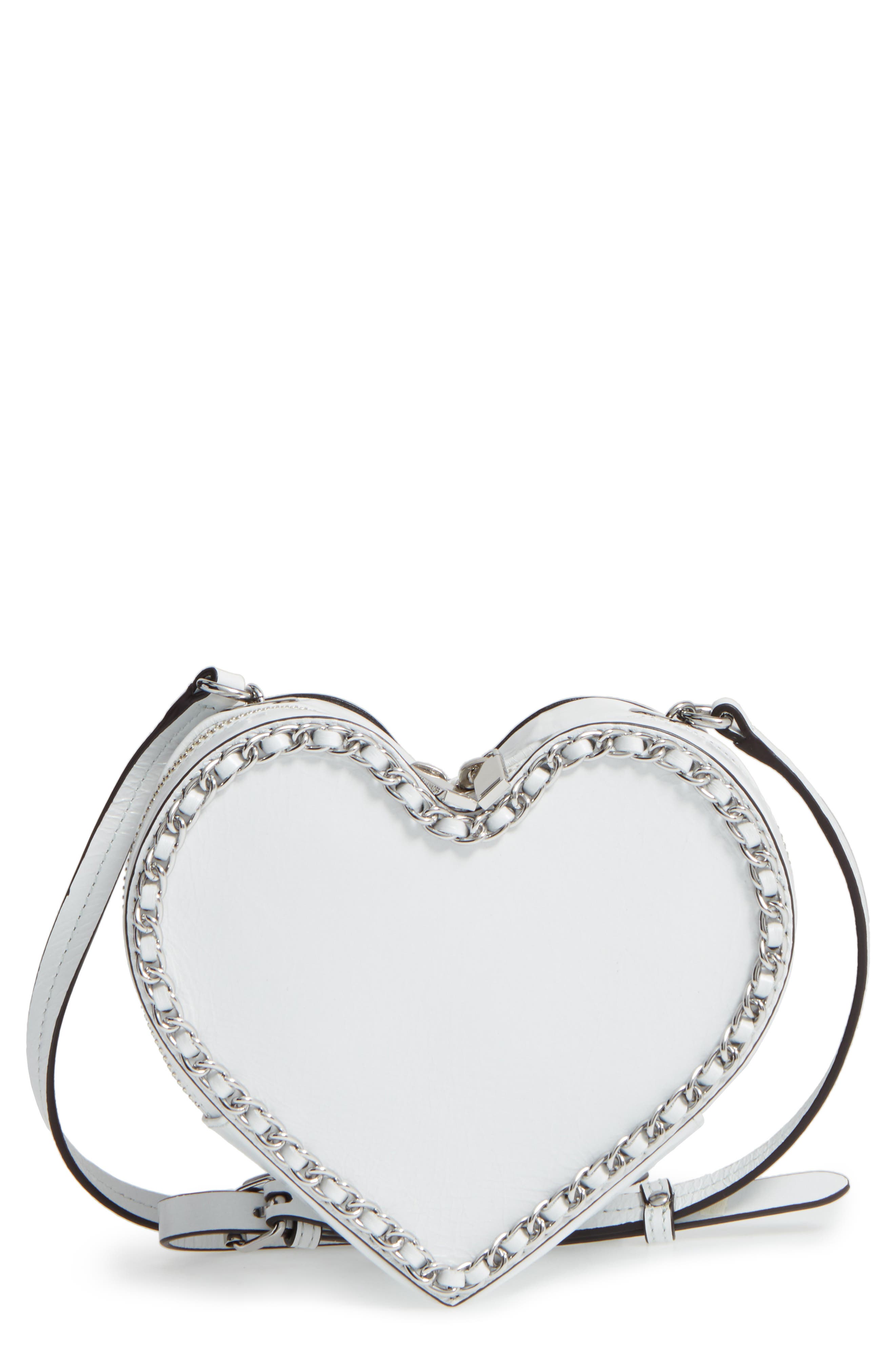 Chain Heart Crossbody Bag, Main, color, OPTIC WHITE/ SILVER