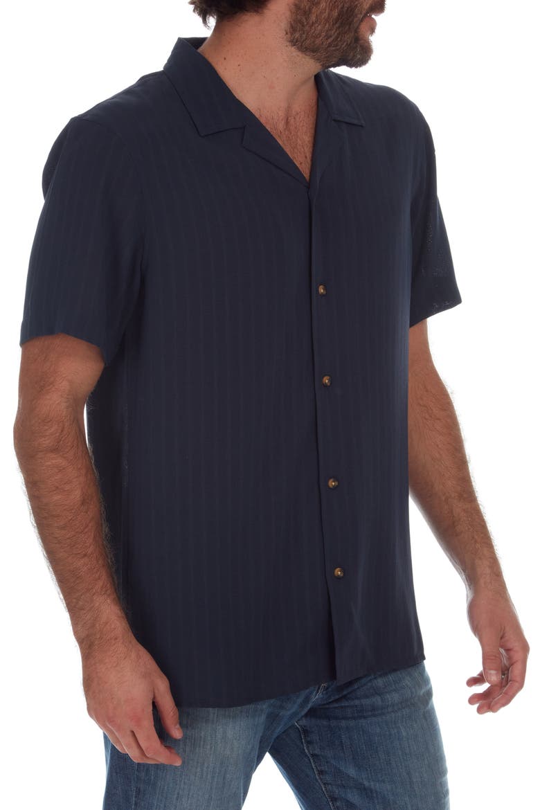Textured Stripe Woven Camp Shirt, Alternate, color, NAVY