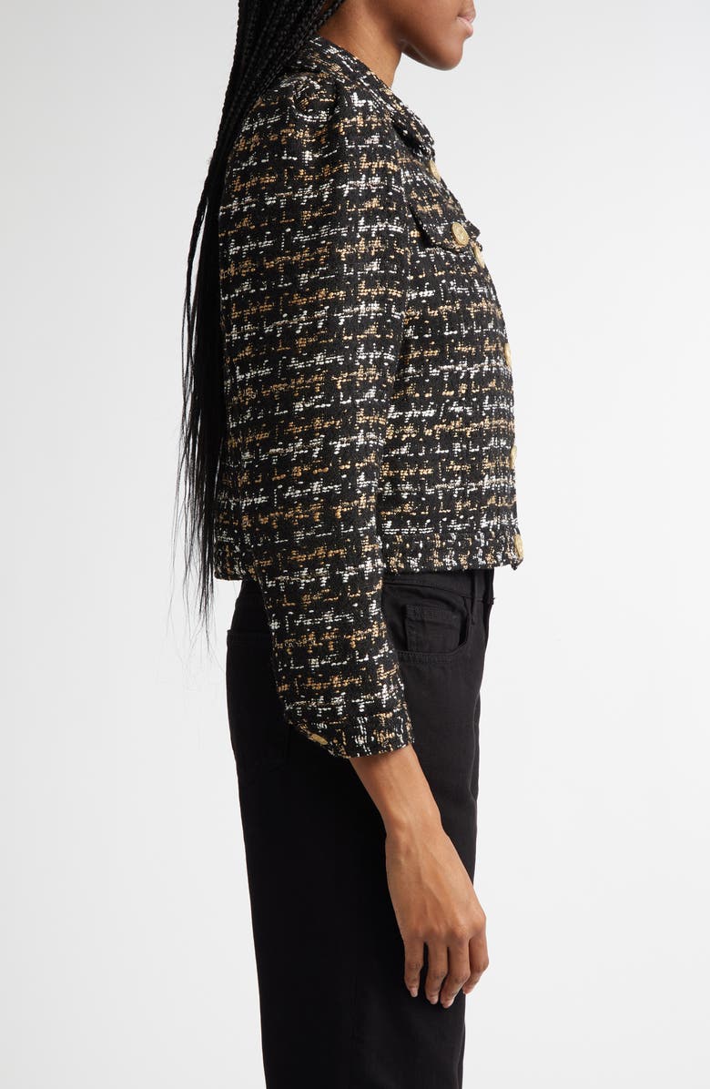L'AGENCE Kasey Metallic Puff Shoulder Bracelet Sleeve Tweed Blazer, Alternate, color,