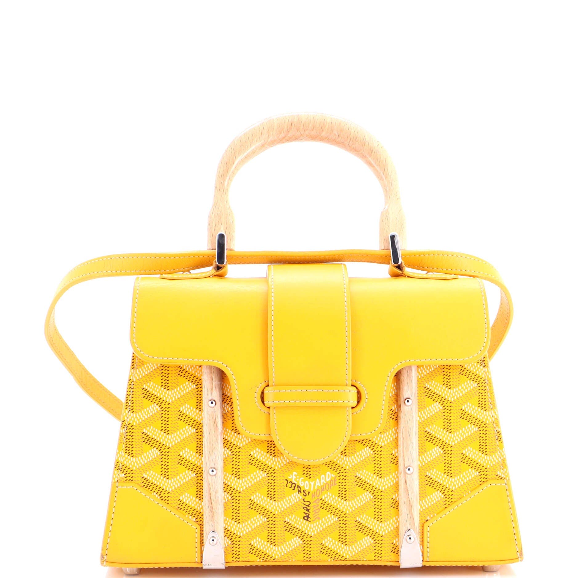 Pre-Owned Goyard Structured Saigon Top Handle Bag Coated Canvas with Leather Mini, Main, color, Yellow