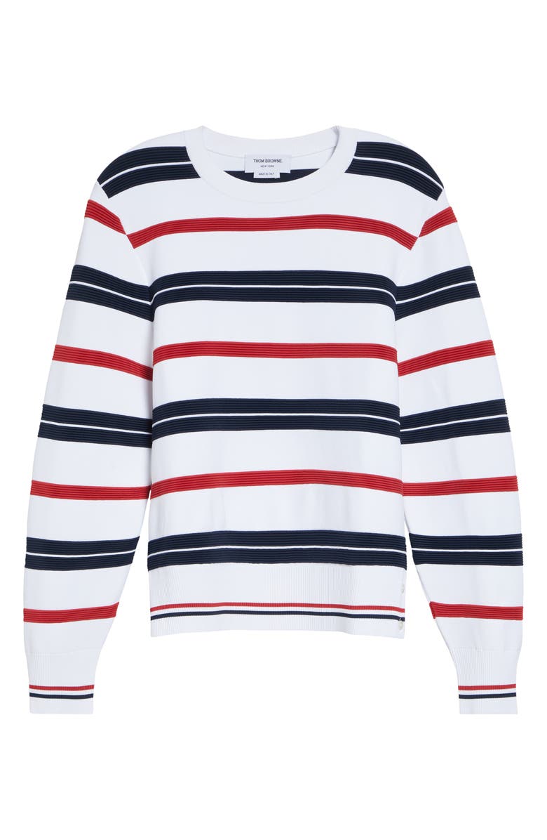 Thom Browne Variegated Rep Stripe Ottoman Stitch Sweatshirt, Main, color, White