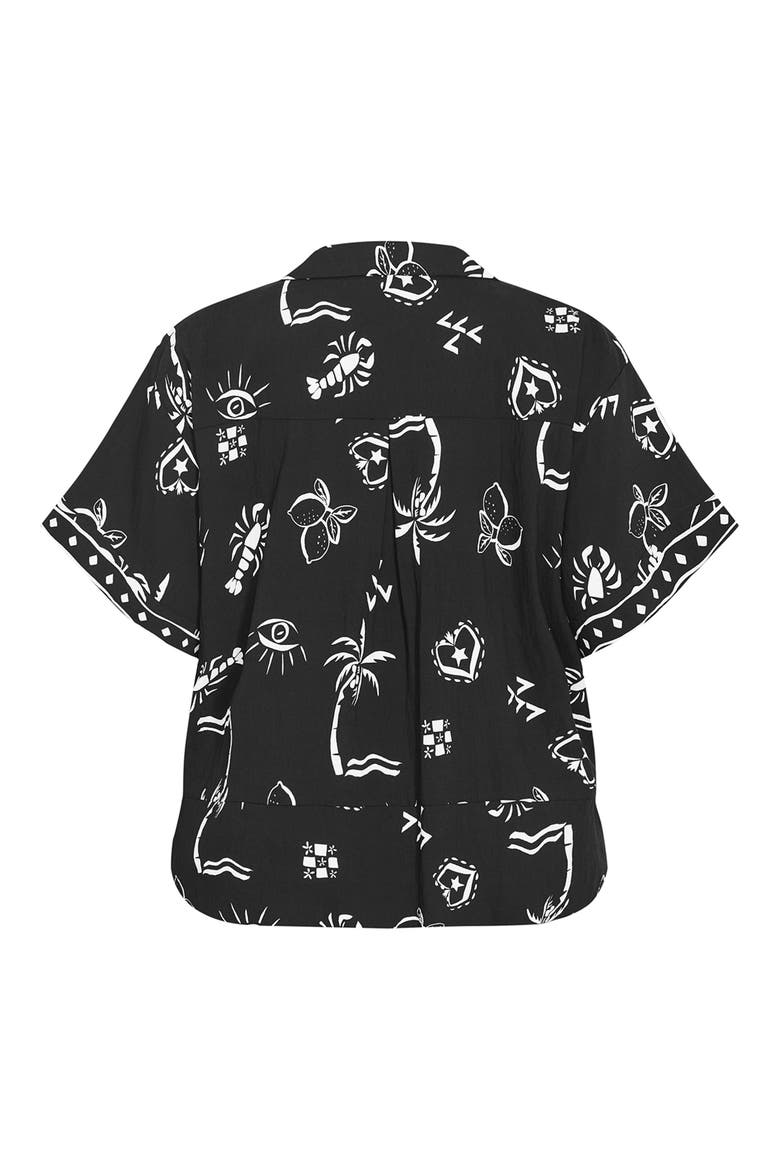 Resort Print Tie Front Top, Alternate, color, BLACK AND WHITE