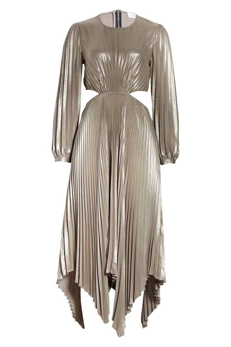 Naples Cutout Waist Long Sleeve Dress, Alternate, color, ANTIQUE GOLD