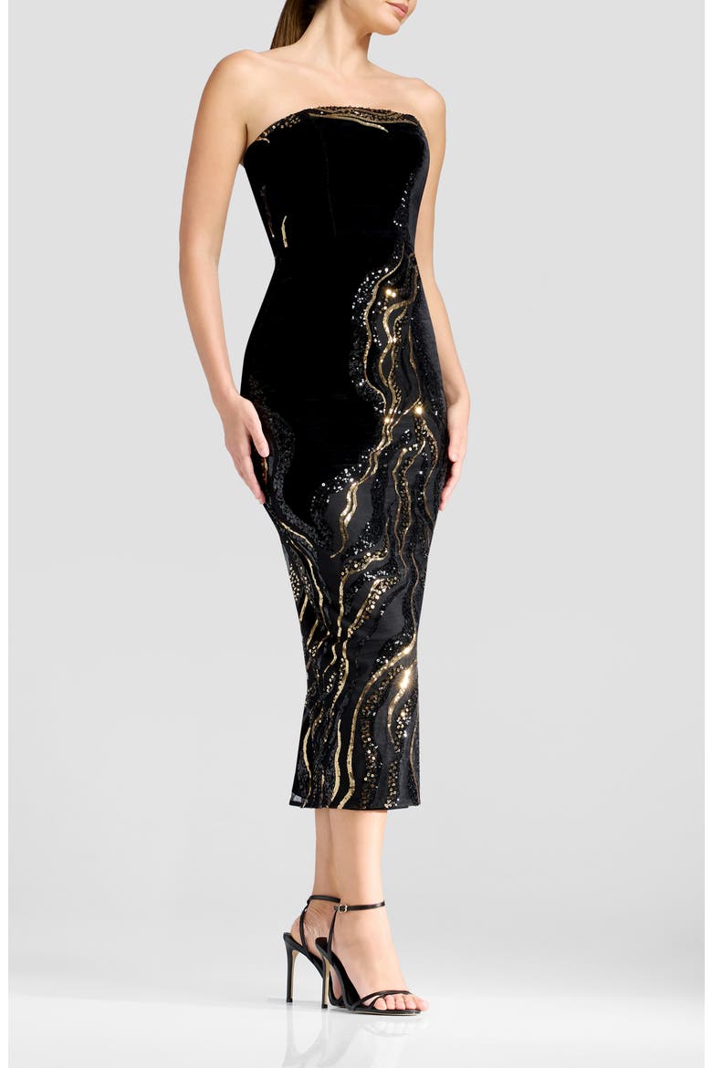 Viviana Sequin Velvet Cocktail Midi Dress, Alternate, color, BLACK MULTI