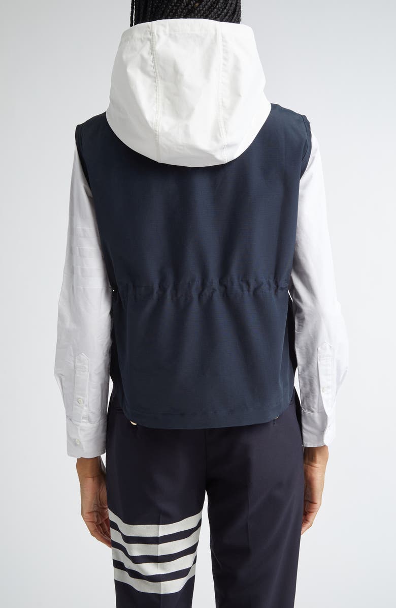 Thom Browne Contrast Hooded Ripstop Vest, Alternate, color, Navy